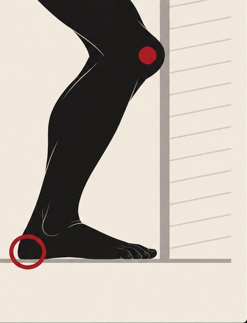 Side view of a knee driving toward a wall with the heel flat on the floor