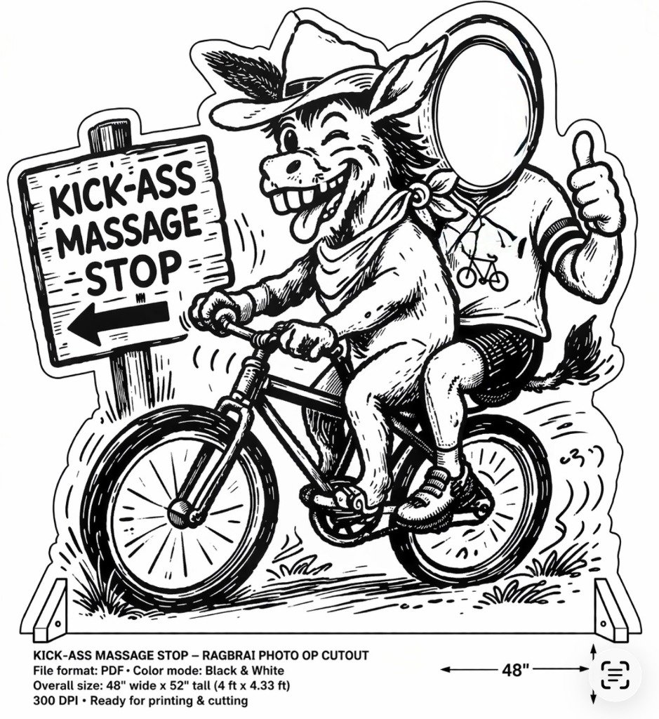 Kick-Ass Massage Stop - RAGBRAI Photo Op Cutout