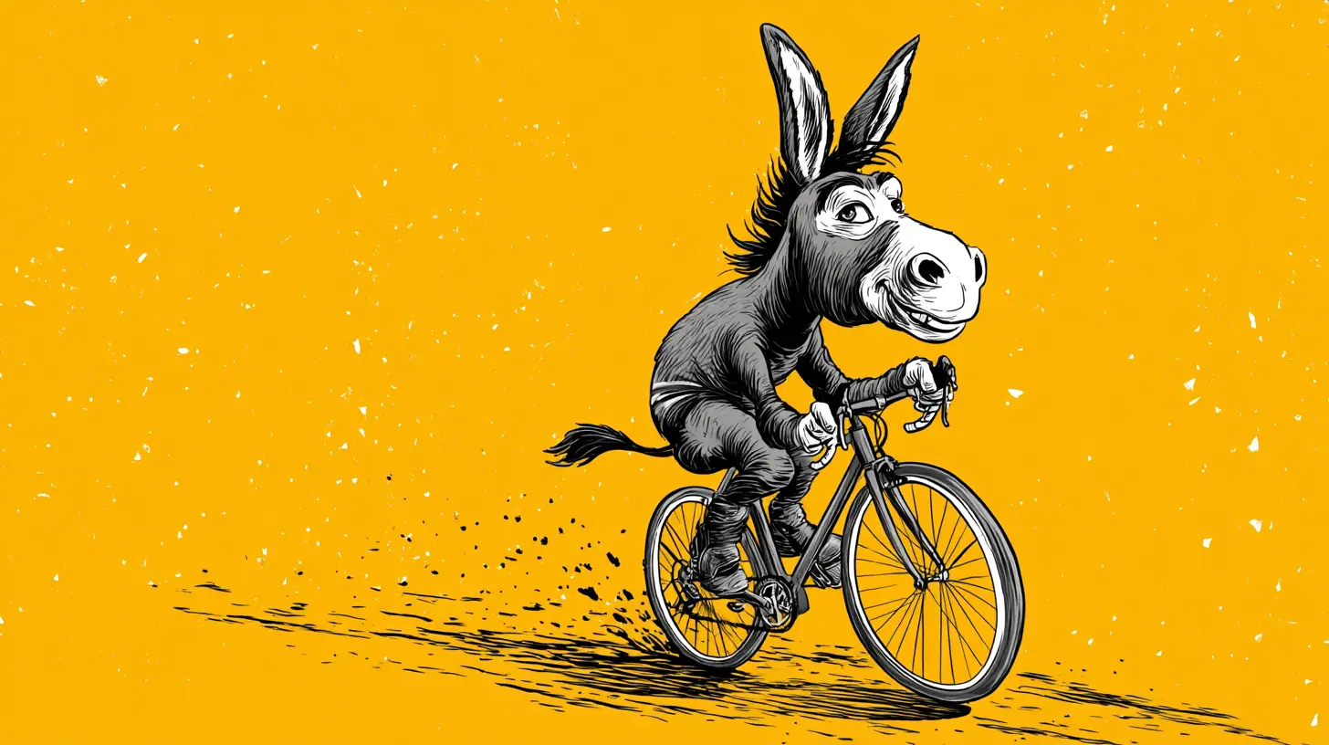 Cartoon donkey riding a bike in RAGBRAI